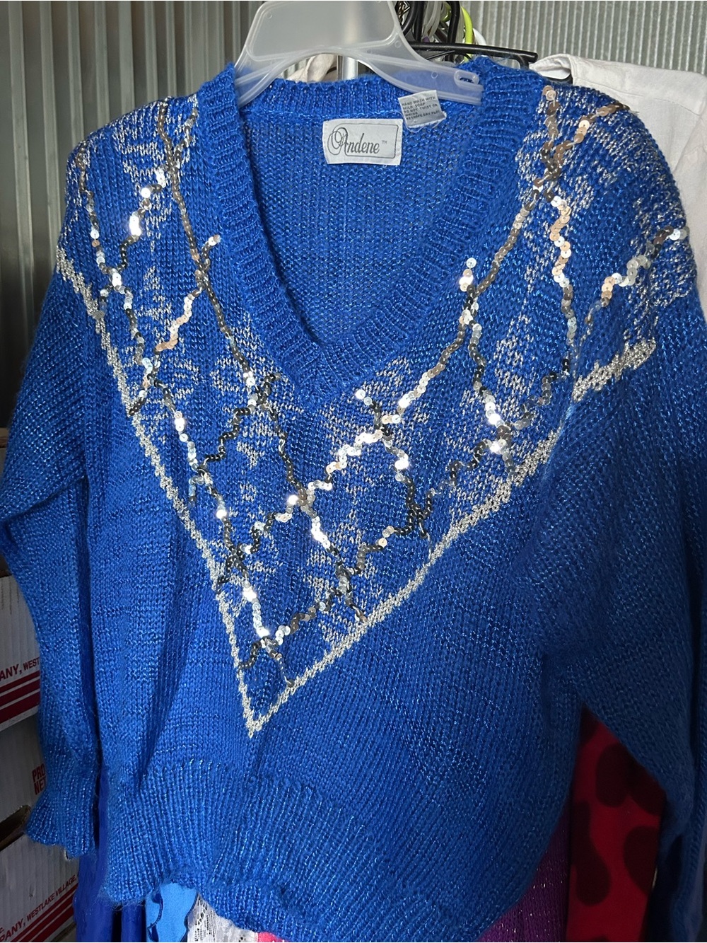 Women’s Vintage Andene Sweater. Beautiful Blue With Embellishment. Never Worn